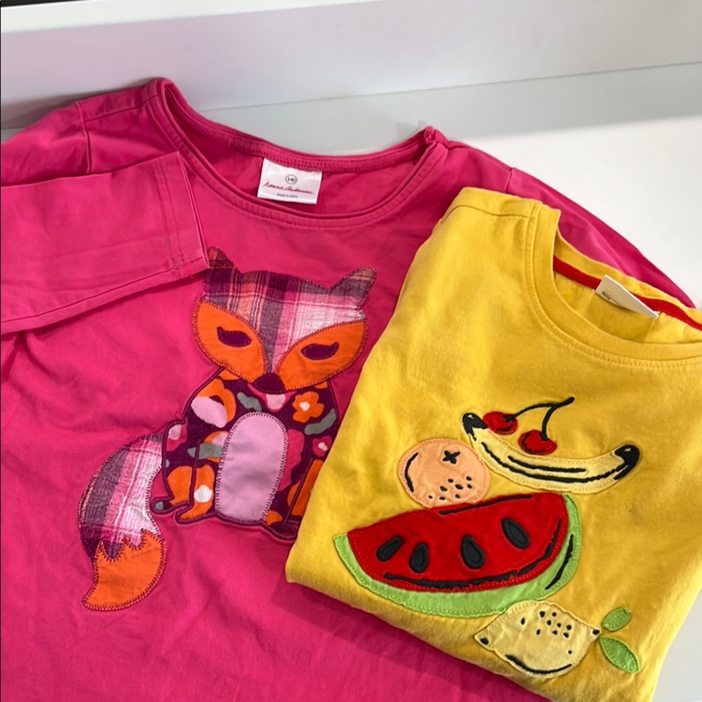 Hanna Andersson Pink Fox and Yellow Fruit Graphic long sleeve Tees